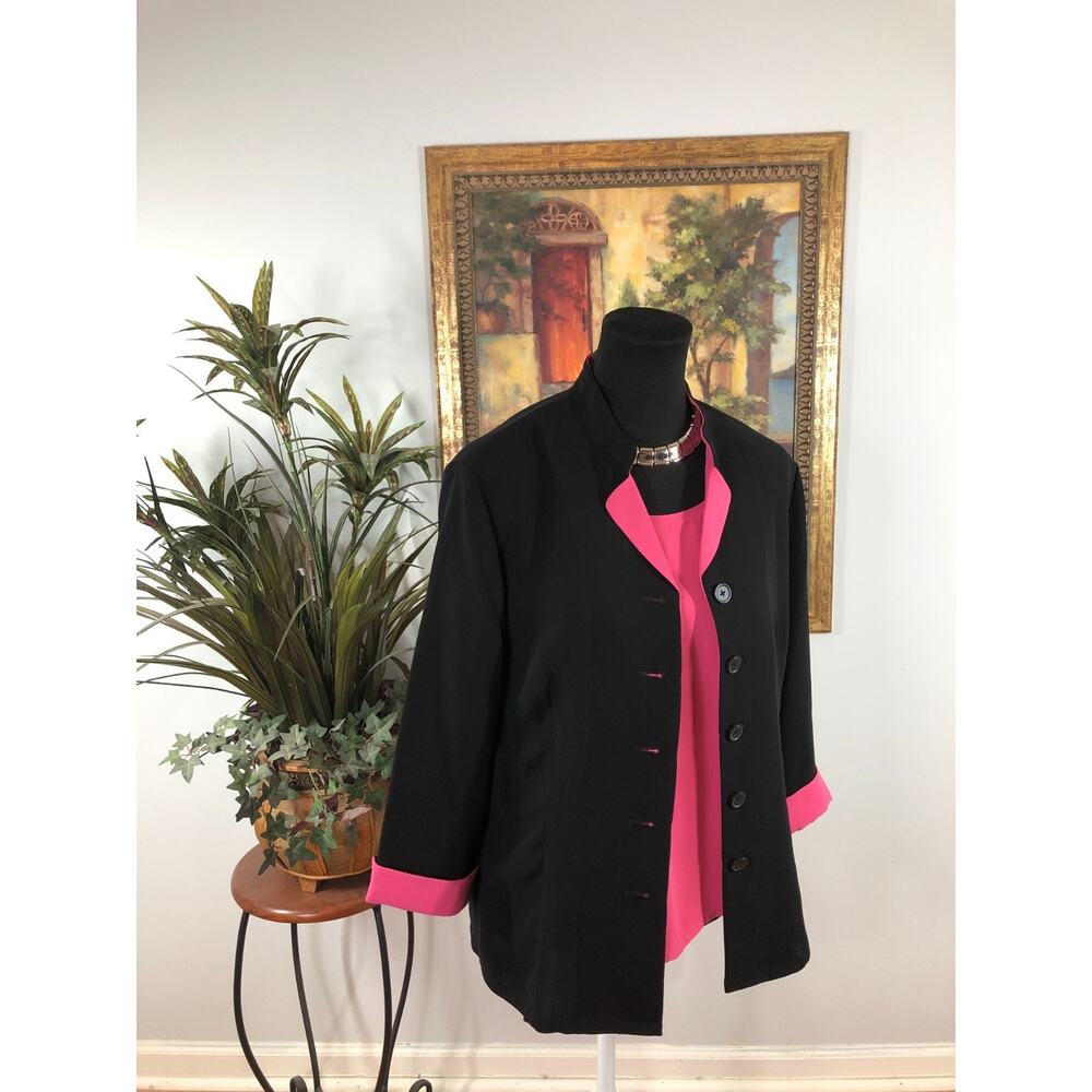 Cold Water Creek 2 Piece Blazer & Vest Women's Size 12 Black Magenta Barbiecore - Picture 3 of 9